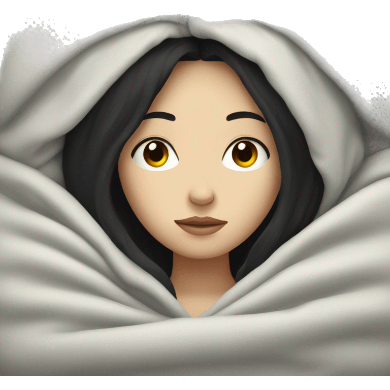 pale girl with long black hair sleeping in blanket  emoji