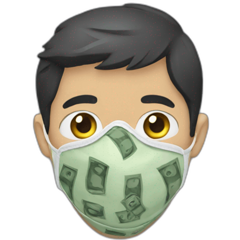 A boy wear a mask of money  emoji