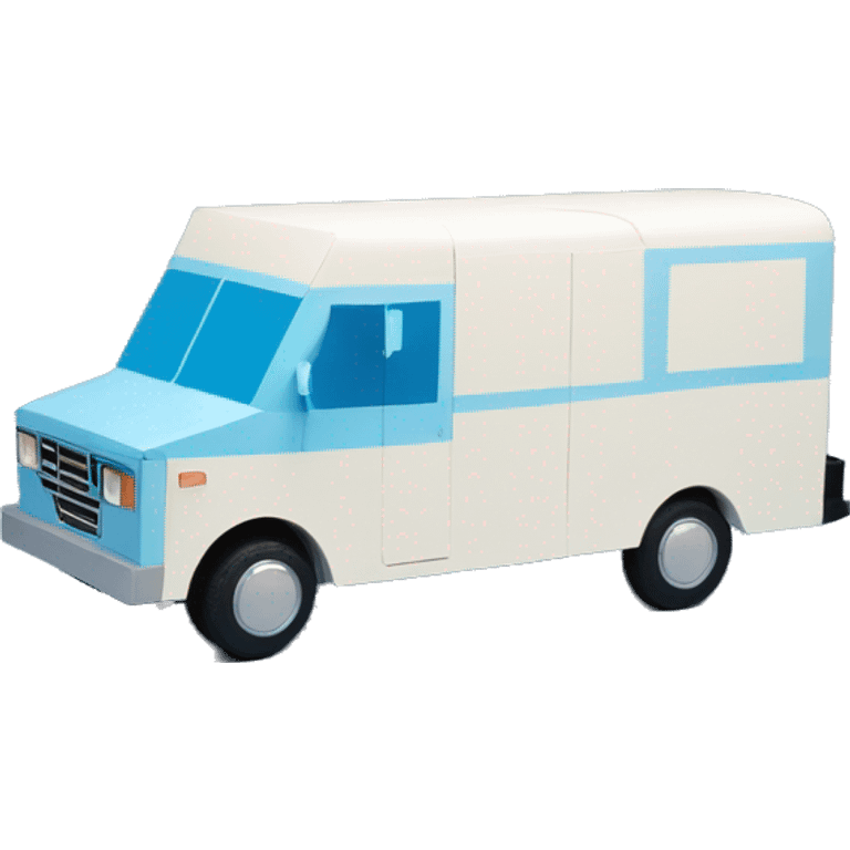 minimalistic papercraft, pearl blue ice-cream van emoji