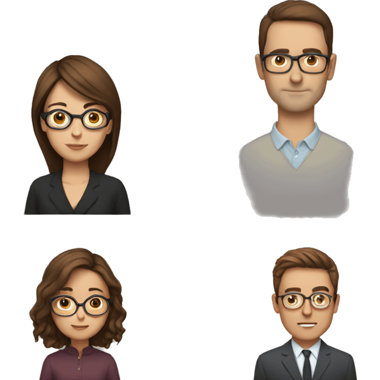 Woman with brown hair and glasses with man with brown hair and a hot emoji