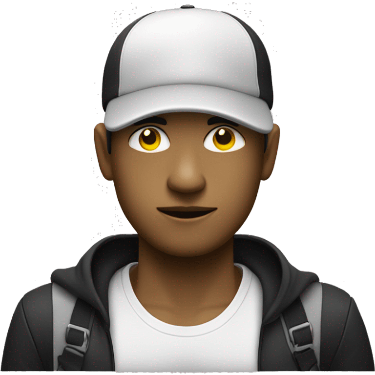 Robber hanging a bag with his left hand and wearing black and white cap and shirt and his body colour is yellow and his eyes are black emoji