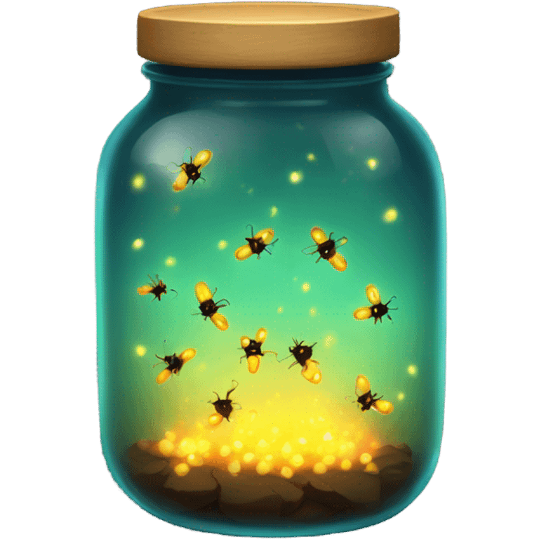 glowing jar filled with glowing fire flies emoji