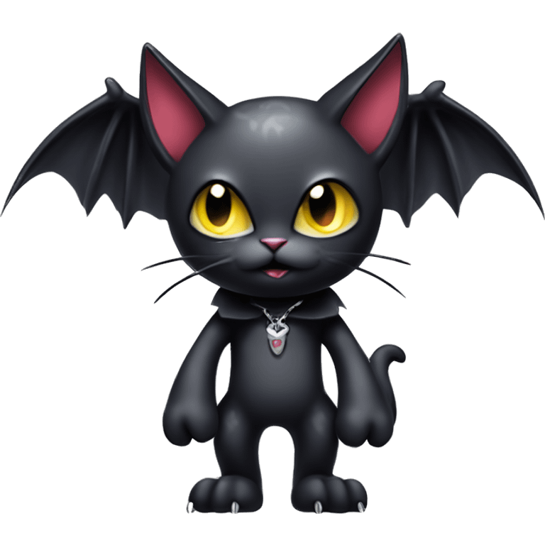 Cute edgy cool kawaii vampiric dark cat-vernid-Fakémon-Digimon with bat-wings as ears full body emoji