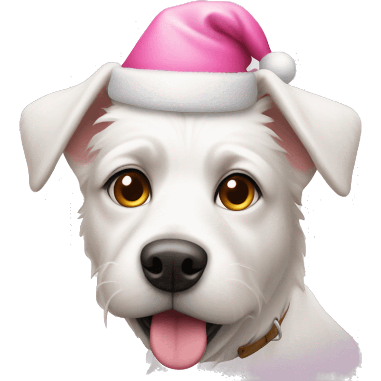 A white dog with a pink Santa hat emoji