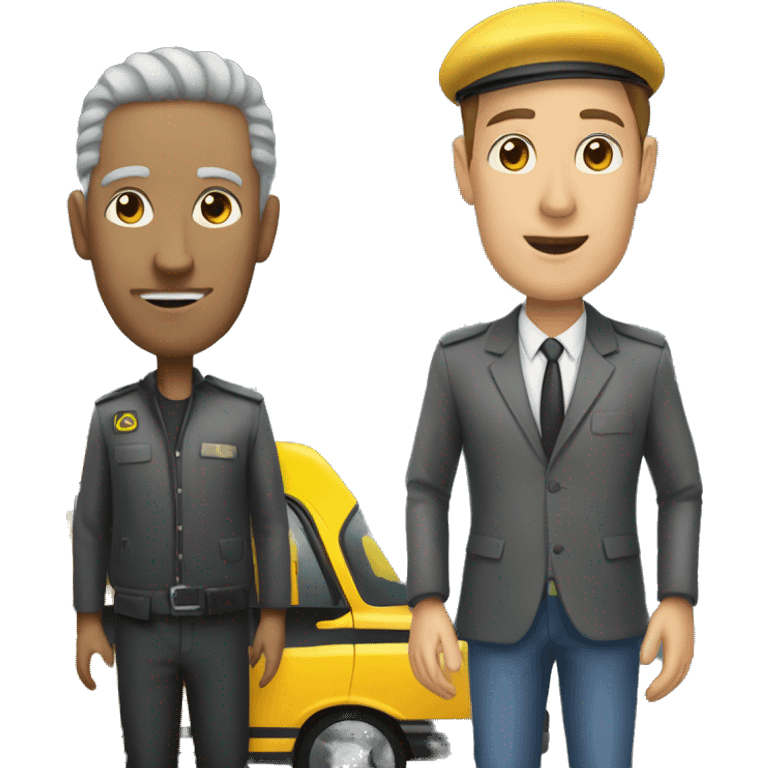 taxi driver with his taxi standing in front of another person emoji