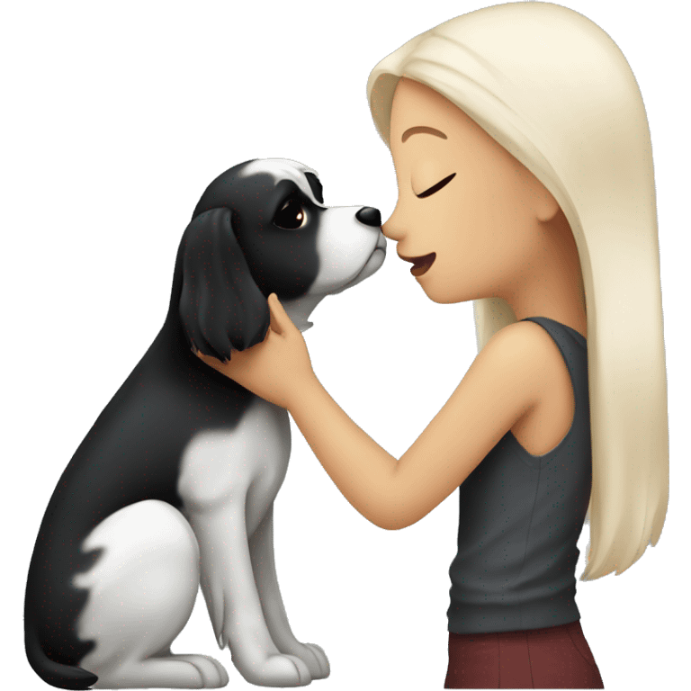 Dark-red-haired girl kiss her Maltese-Black-dog emoji