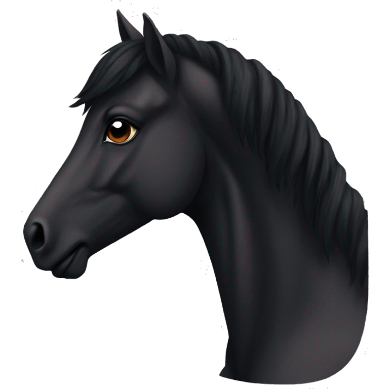 Profile of a totally black horse with dark brown eyes and the end of the mane slightly brown/reddish emoji