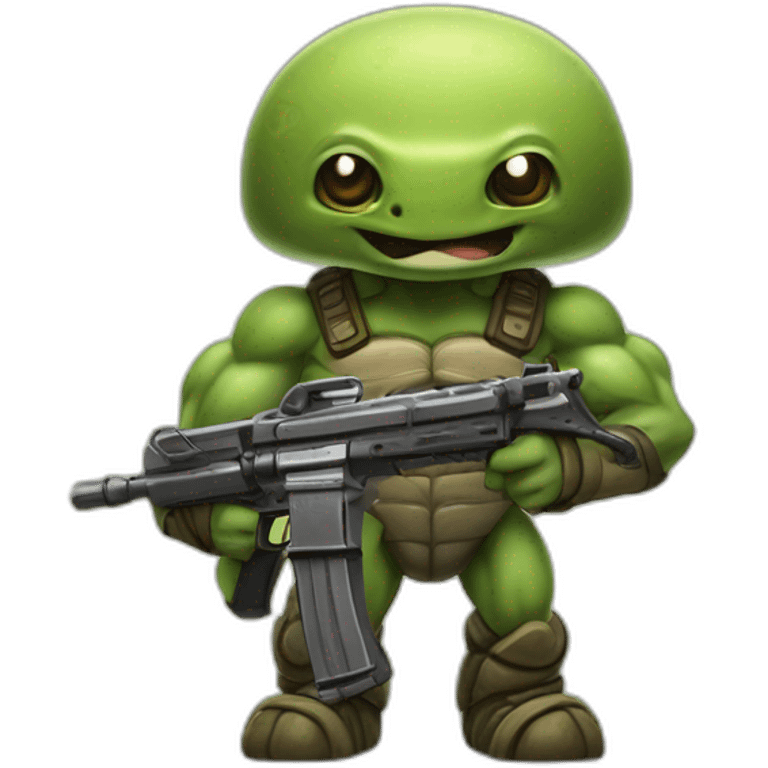 Strong muscles Mushroom turtle with a machine gun emoji