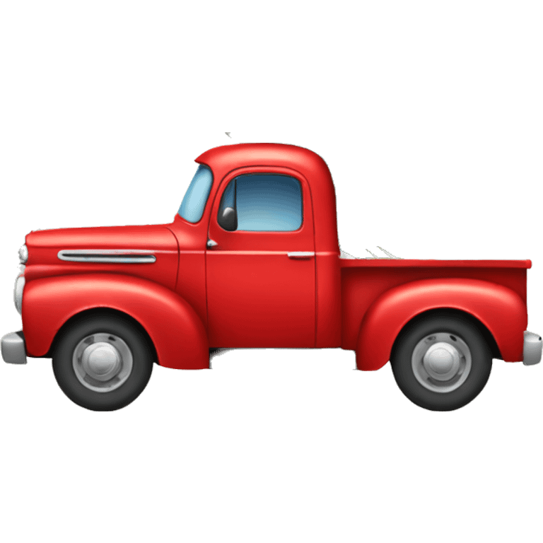 Old red truck carrying a pine tree emoji