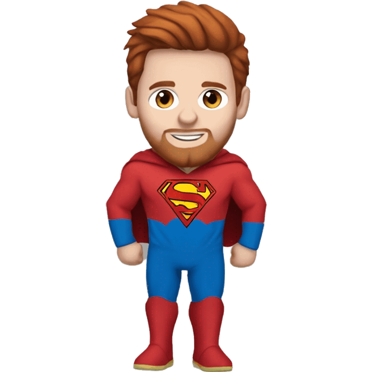 messi with a blue goat, puma hoodie, blue eyes, reddish hair, dressed as superman  emoji