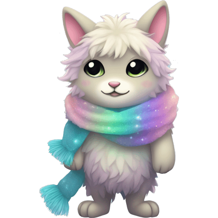 Edgy Kawaii cute gorgeous colorful sparkly bright light pastel gradient fantasy ethereal fluffy fursona animal creature with a cute scarf full body emoji