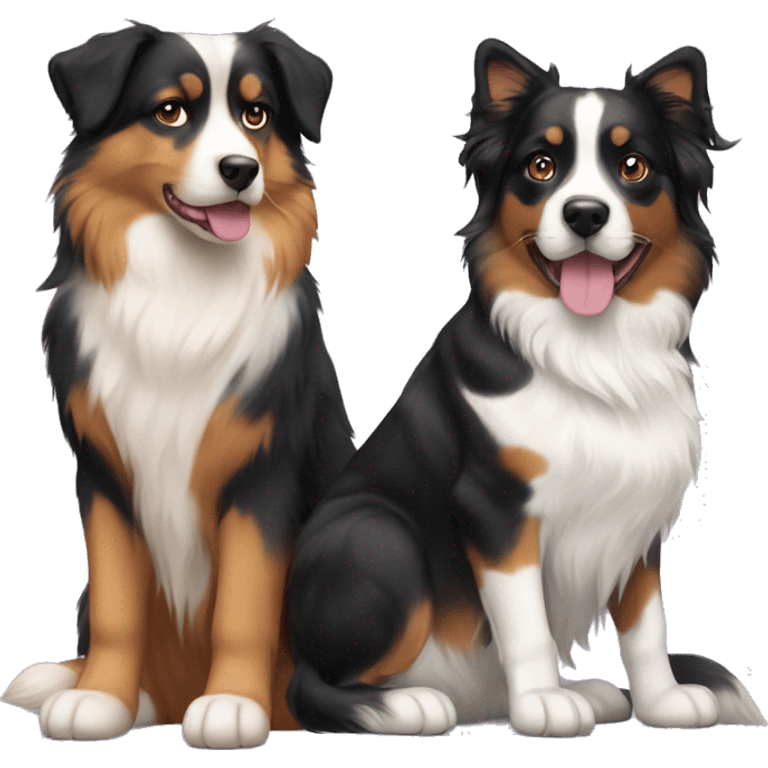 A calico cat next to a black and tan Australian Shepard dog emoji