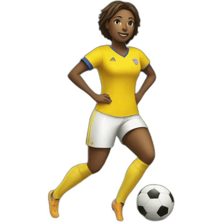 A woman playing soccer wearing a yellow jersey  emoji