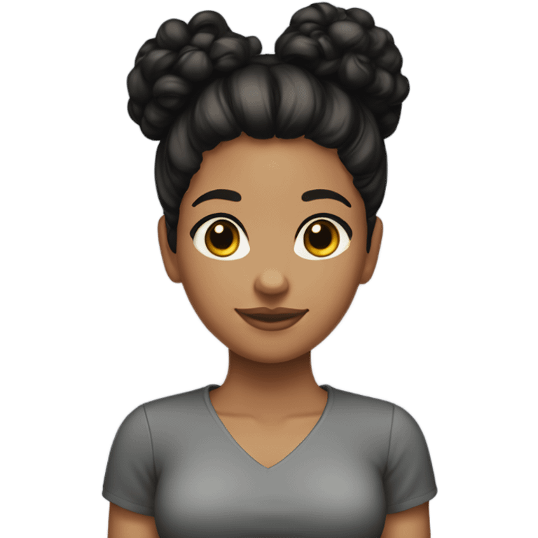  girl medium skin with black curly hair in a bun emoji