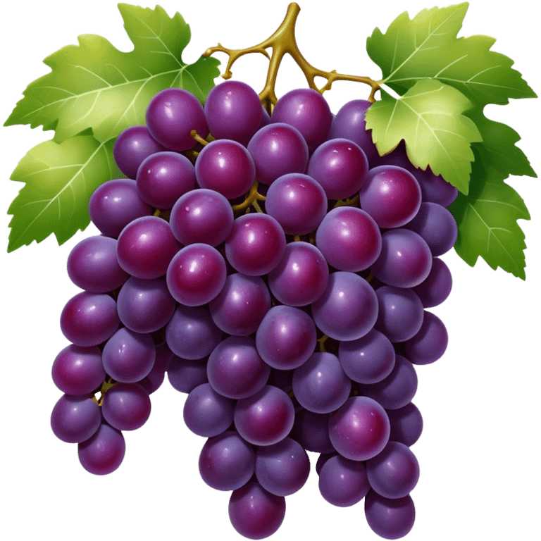 Cinematic glossy purple grapes, plump and dewy, gathered in a beautiful cluster, deep rich hues, ultra-detailed, fresh and juicy, soft glowing light. emoji