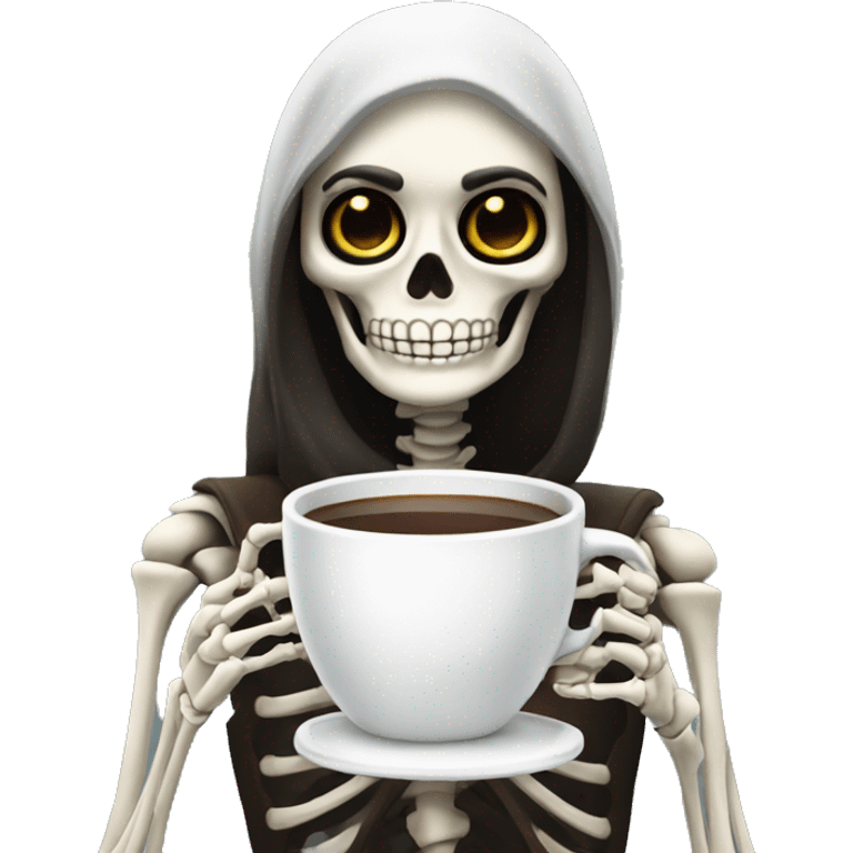 brunette skeleton holding coffee emoji