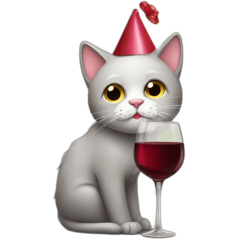 depressed tired kitty drinking wine and party hat on emoji