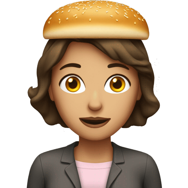 Brunette woman with a hamburger  emoji