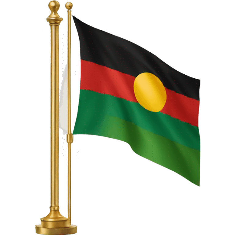 Flag with a horizontal tricolour of red, black, and green, charged with a golden rising sun over a golden bar emoji