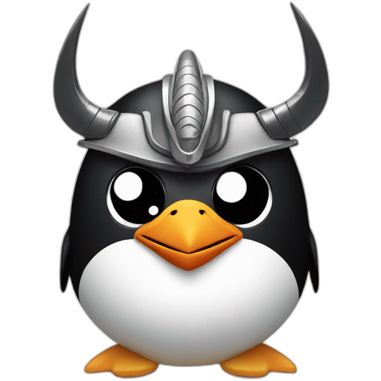 penguin with face wearing samurai helmet with big horns emoji