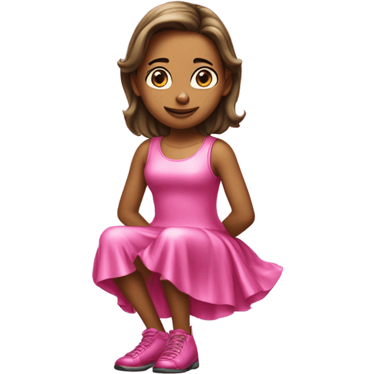 squatting girl in pink shiny dress emoji