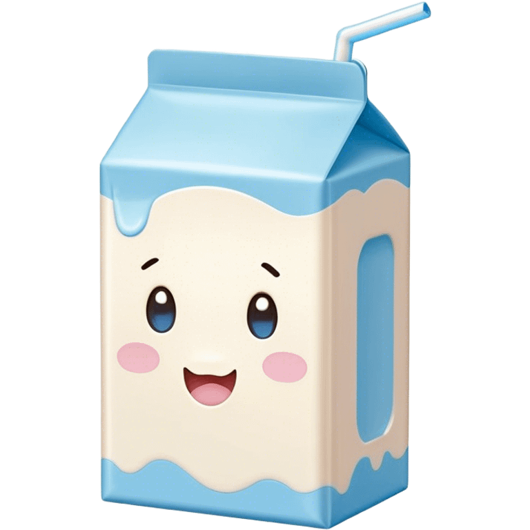 Cute Kawaii Milk Carton, small and boxy, bright pastel blue and white, blushing cheeks, a tiny straw poking out, soft glowing highlights, adorable farm-fresh cuteness! emoji