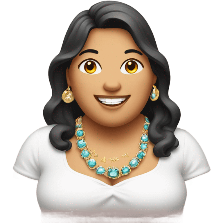 smiling overweight woman with jewelry indoors emoji