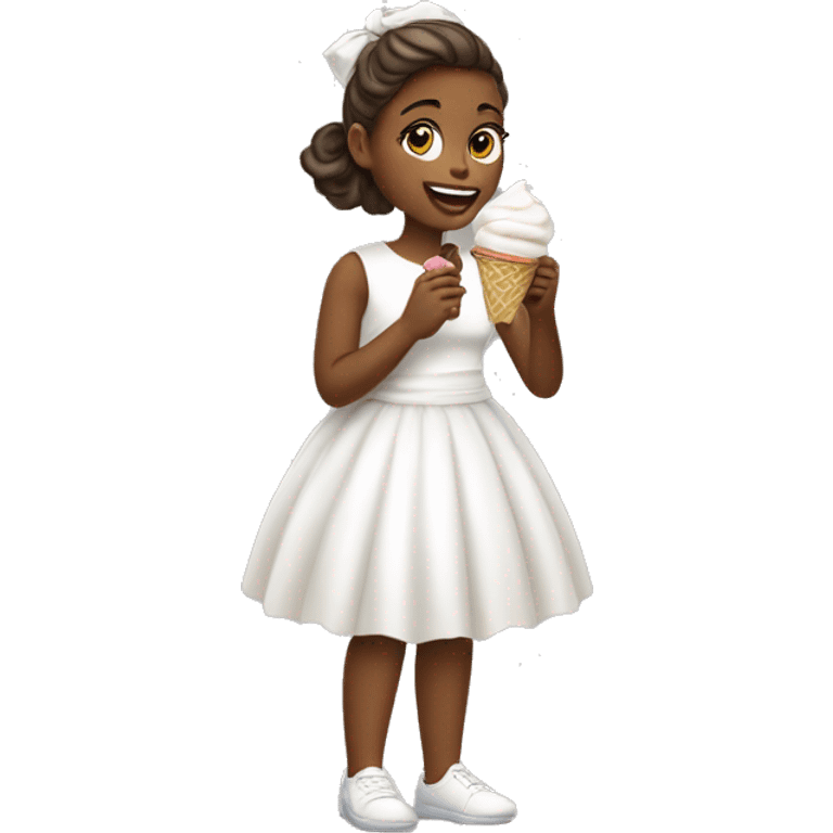 elegant girl in white dress eating ice cream  emoji