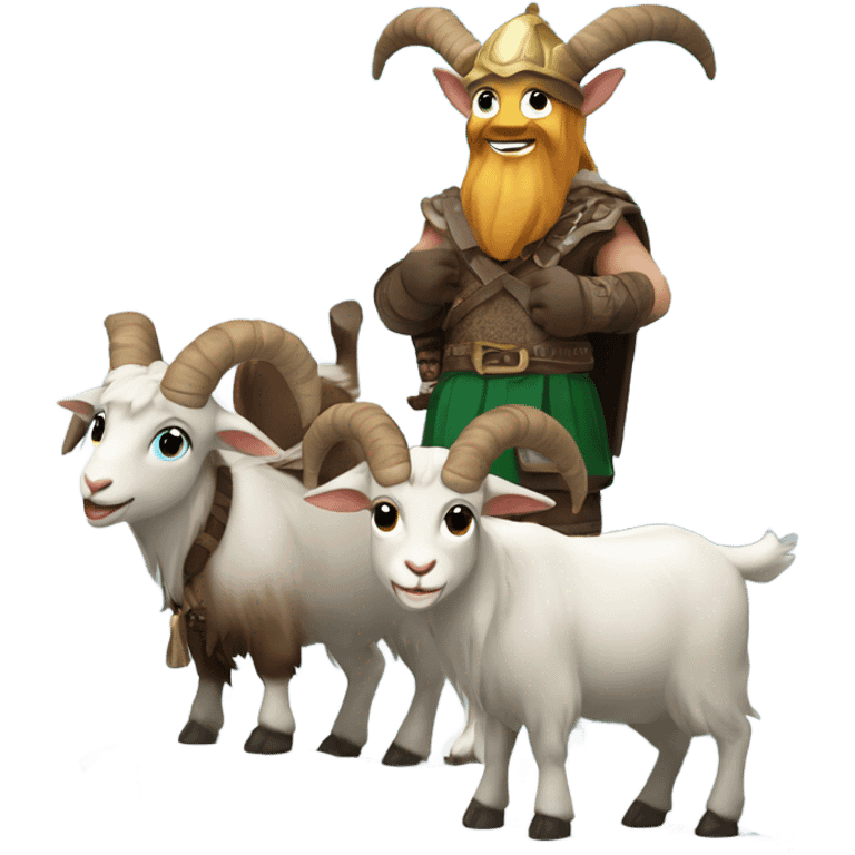 Happy New year celebration with three goats on top of a mountain wearing Viking outfits  emoji