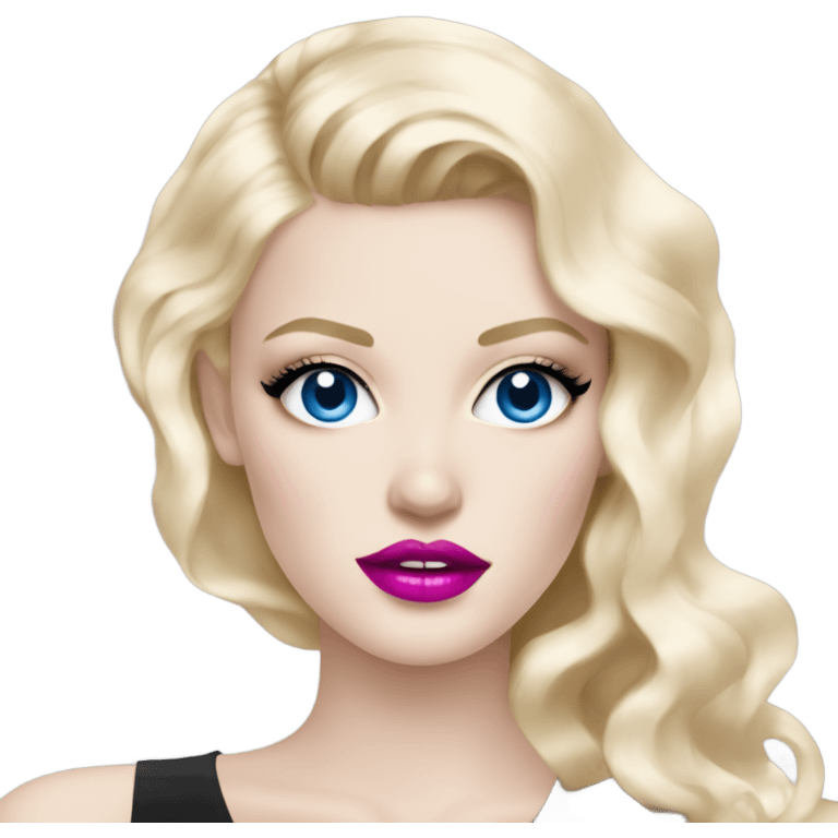 Hot girly pale blonde with blue eyes and pink lips wearing YsL emoji