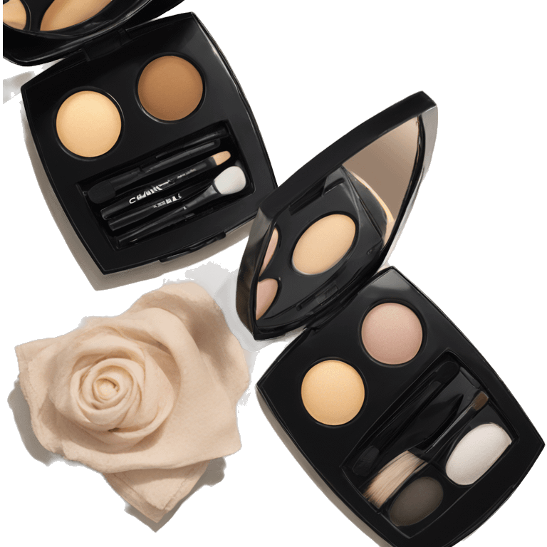 This is a Chanel eyeshadow palette with four neutral colors. It comes in a black case with a mirror and small applicators. emoji