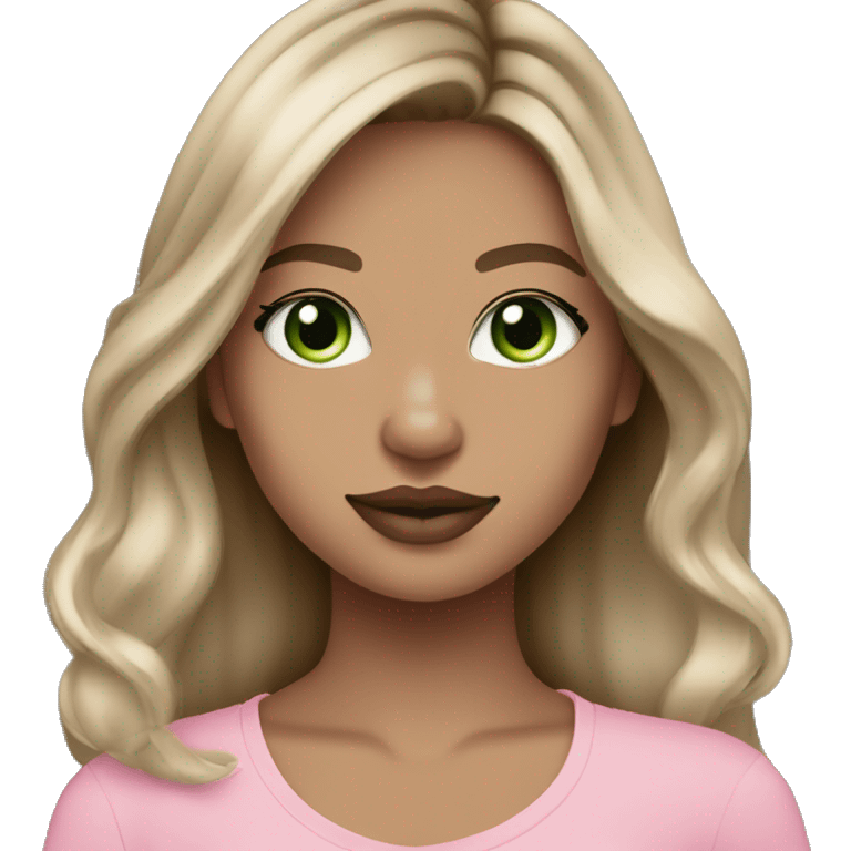 dark blonde balayage girl green eyes long hair pink lips rosy cheeks holding a gray tabby  emoji