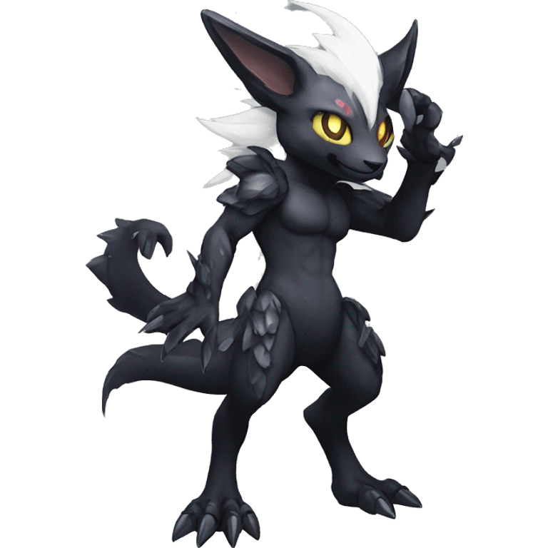 Kawaii edgy fantasy dark-themed animal hybrid Fakemon full body emoji