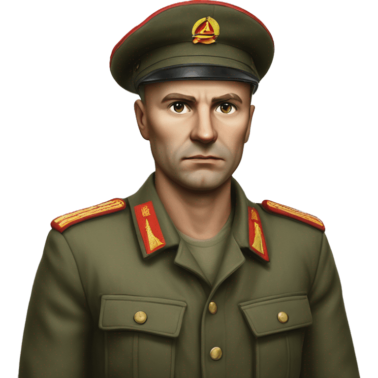 Soviet soldier 1980 photorealistic serious emoji