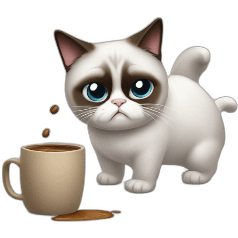 grumpy cat drops a coffee mug on the floor emoji