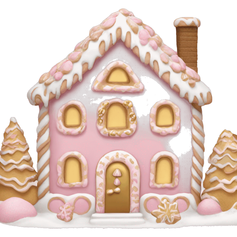 light pink and gold and white gingerbread house emoji