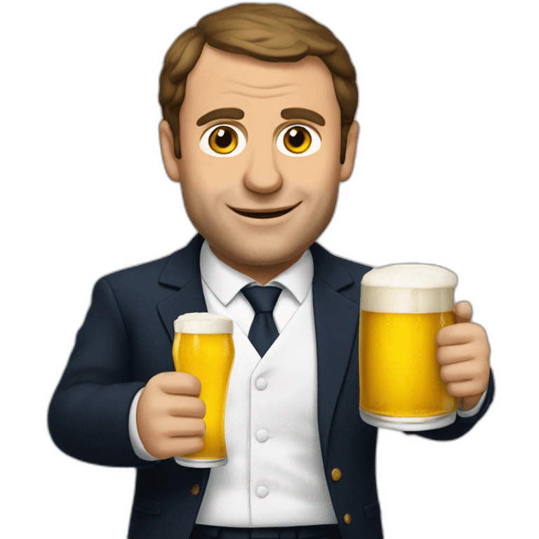 Macron with a beer emoji