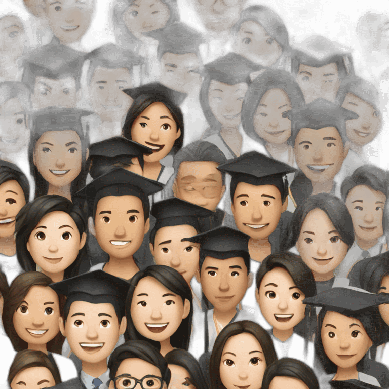 Photographs of Asian graduating candidates consisting of one woman and one man emoji