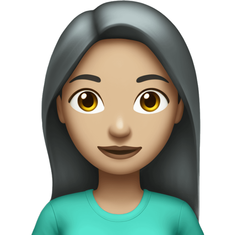 woman cleaner with light skin and long dark straight hair in turquoise color t-shirt. with vacum cleaner emoji