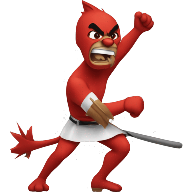 Cartoon Cardinal beating up cartoon wildcat emoji