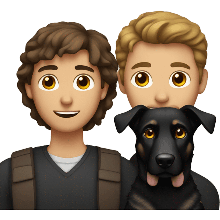 Brown hair man with brown eyes holding black German shepherd dog emoji