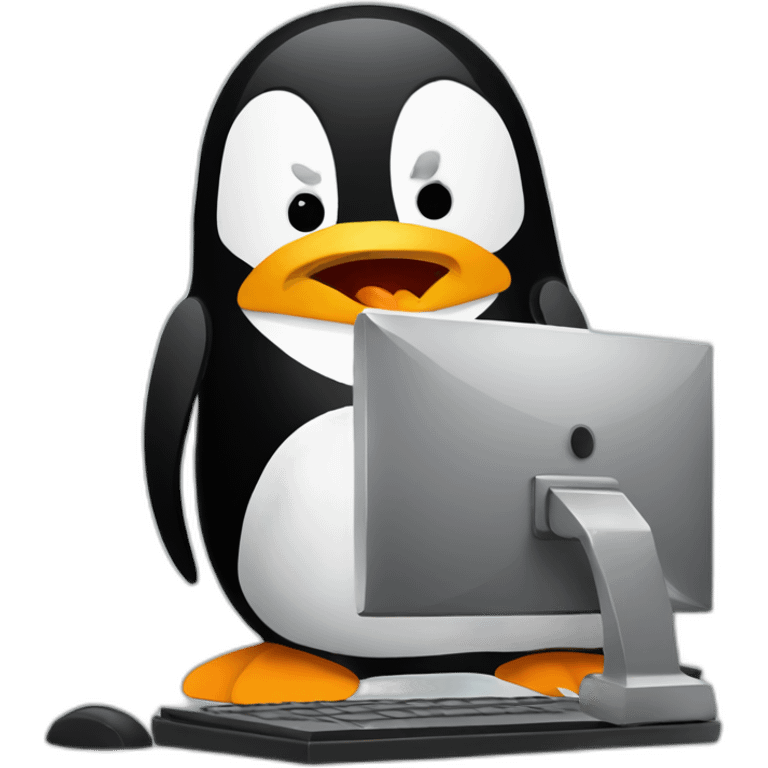 linux penguin enraged at computer emoji