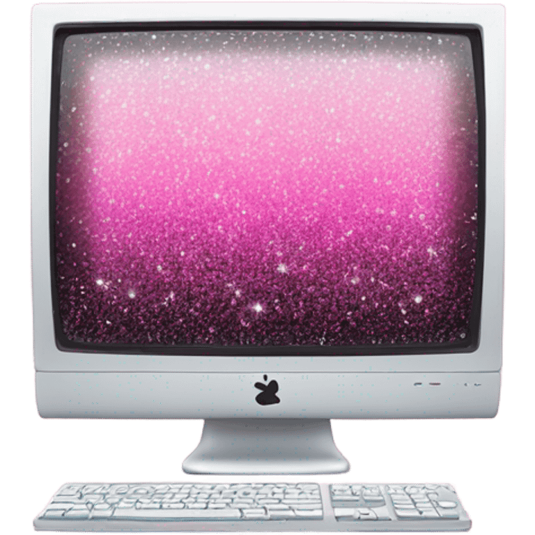 Pink ombre pc monitor with keyboard and glitter emoji