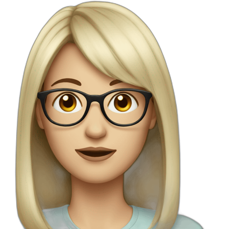 white woman with dark hair, bangs and glasses emoji