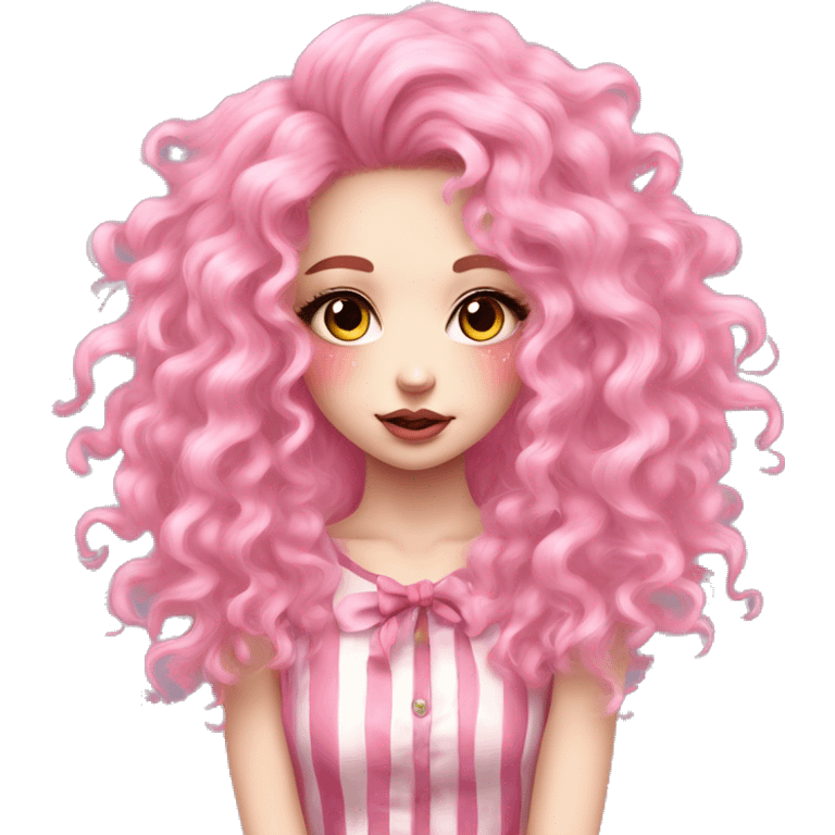 long pink curly hair cute harajuku style feminine person circus makeup emoji