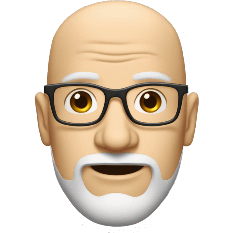 bald white man with a large wrinkled forehead, thin square glasses and a beard connected above and below, always white emoji