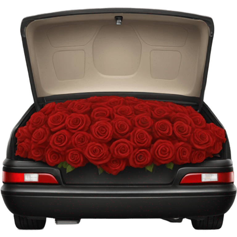 black open car trunk with red roses left in it emoji