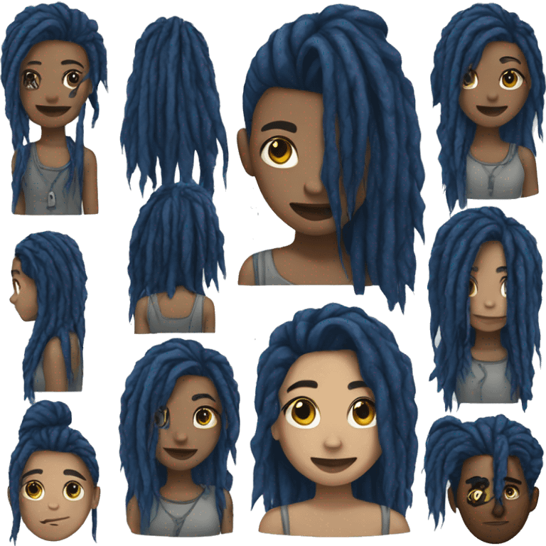 Girl dark blue hair with man dreadlocks emoji