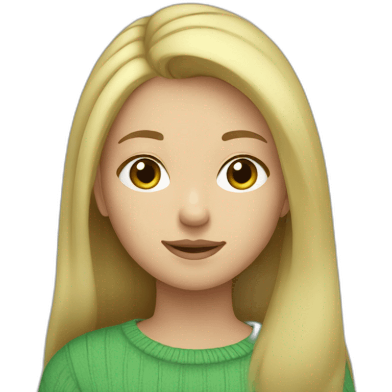 girl my with blond hair in green sweater looking down at ipad emoji