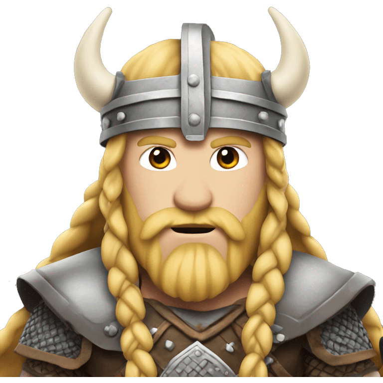 viking with long blonde hair and braids, white skin, wearing helmet with horns emoji